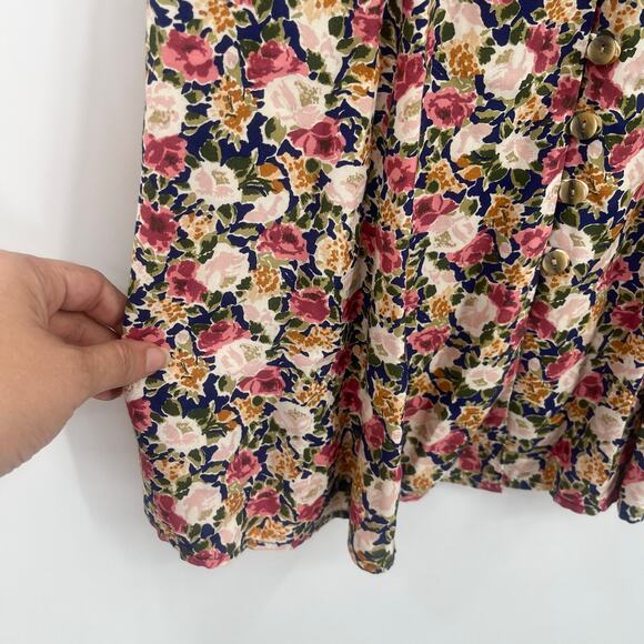 Vtg Jonathan Martin Aline Dress Sz 5/6 Blue Floral Cottage Core Peasant Lace 90s - Picture 3 of 9